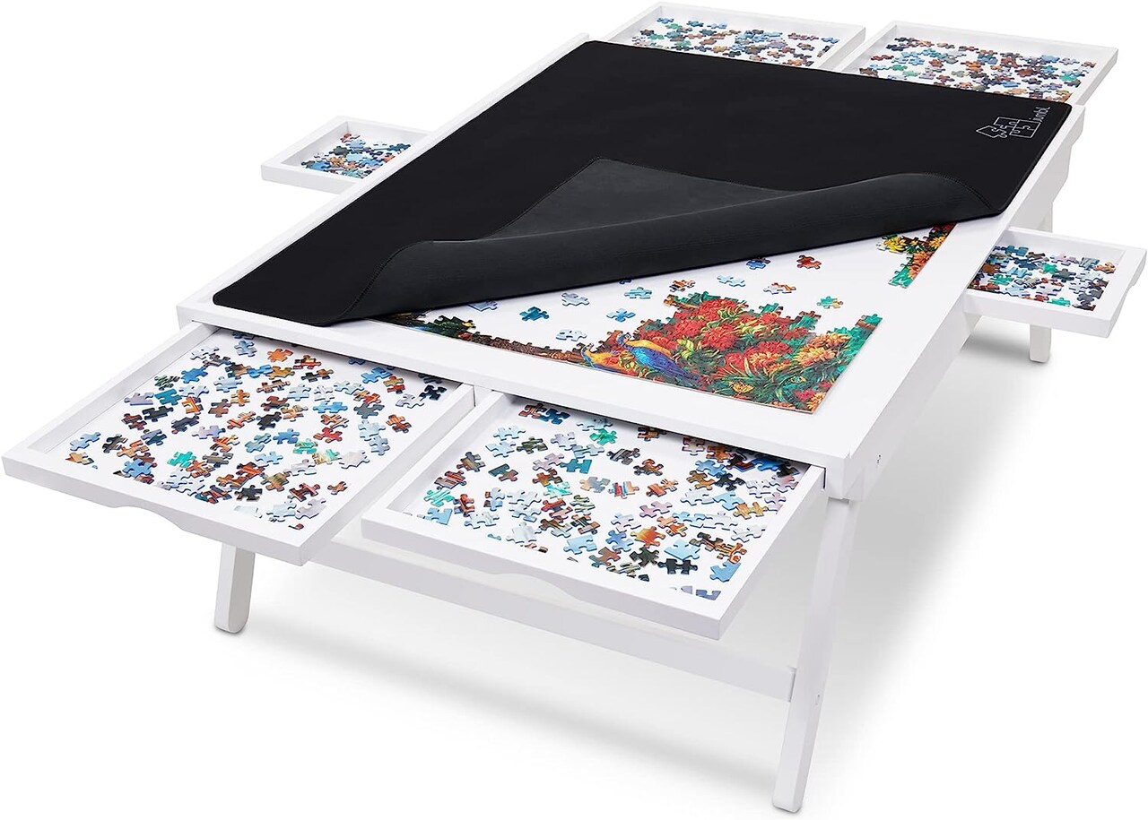 Jumbl 1500 Piece Puzzle Board Rack w/Mat, 27” x 35” Wooden Jigsaw Puzzle Table